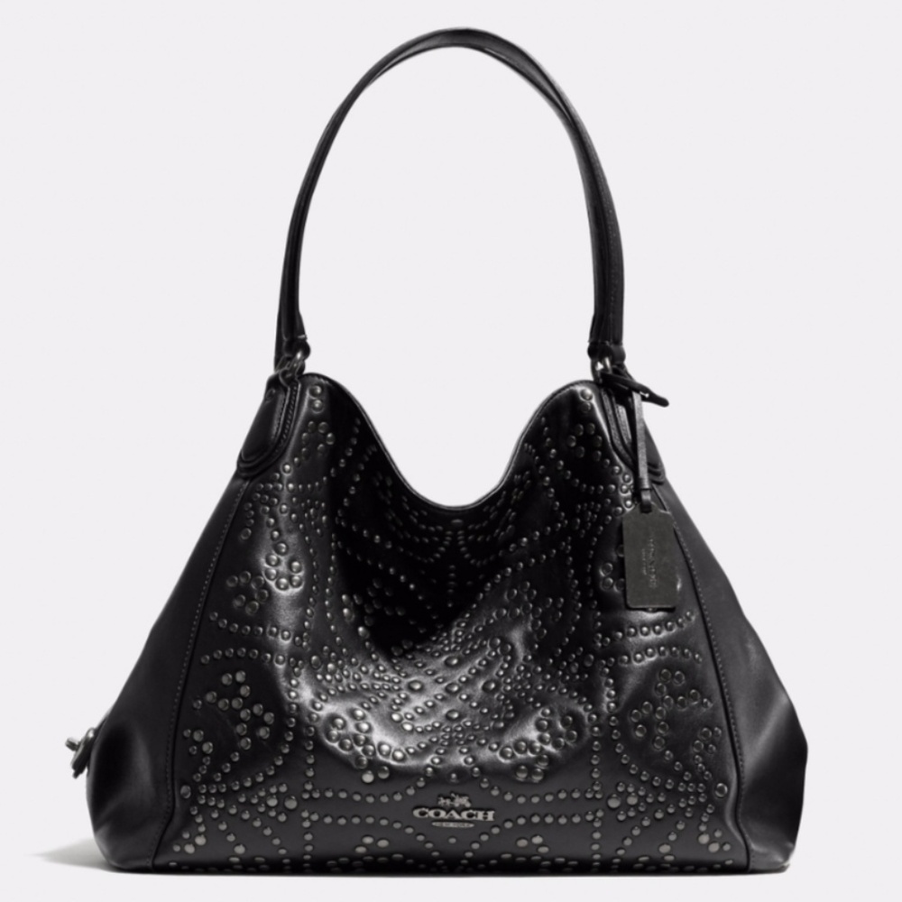 Coach Mini Studs Edie Black Leather Shoulder Bag